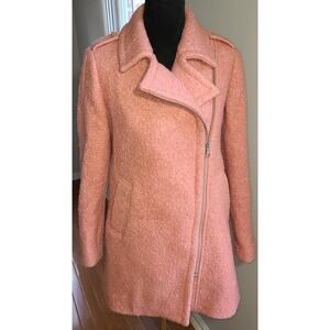 NWOT LOFT Marled Moto Wooly Pea coat Size XS Pink Side zipper shoulder lapels